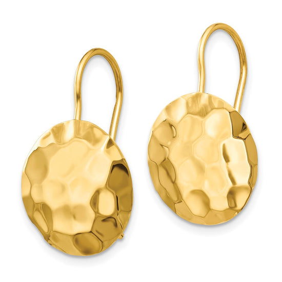 Gold Hammered Circle Shepard Hook Earrings