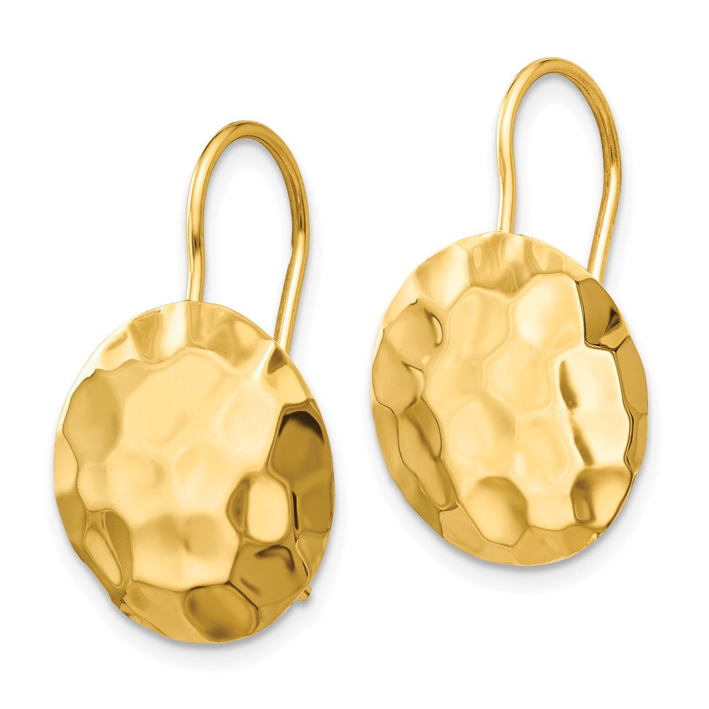 Gold Hammered Circle Shepard Hook Earrings