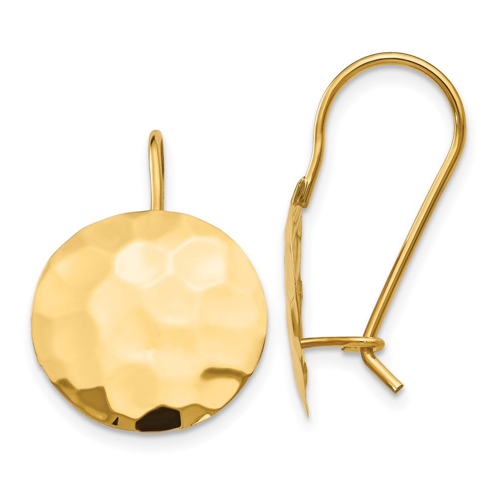 Gold Hammered Circle Shepard Hook Earrings