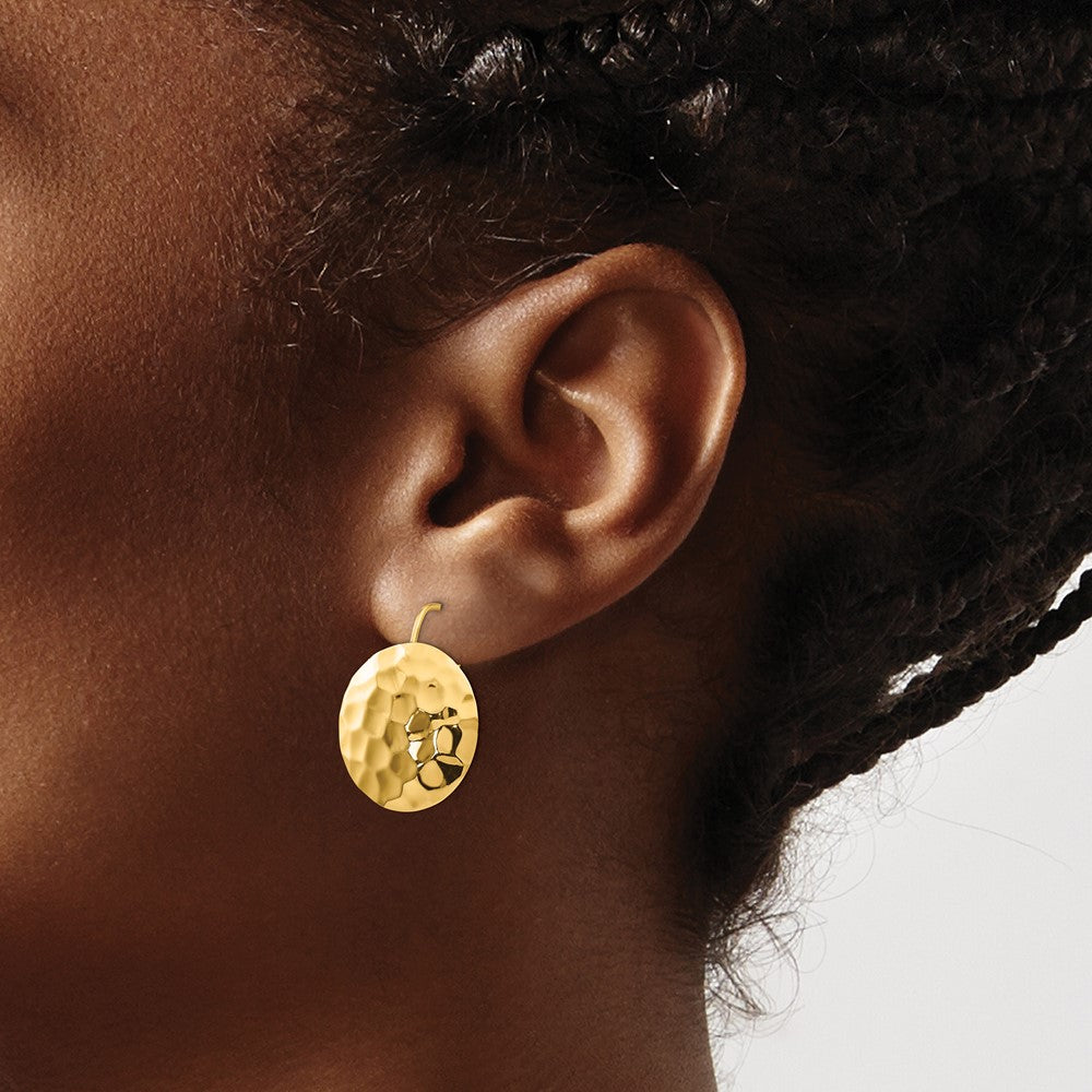 Gold Hammered Circle Shepard Hook Earrings