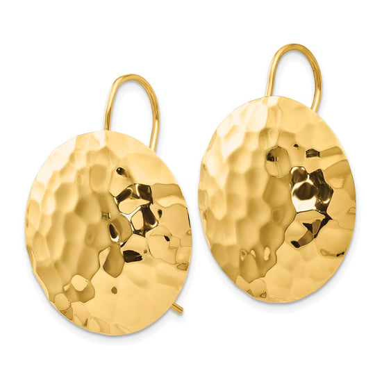 Gold Hammered Circle Shepard Hook Earrings