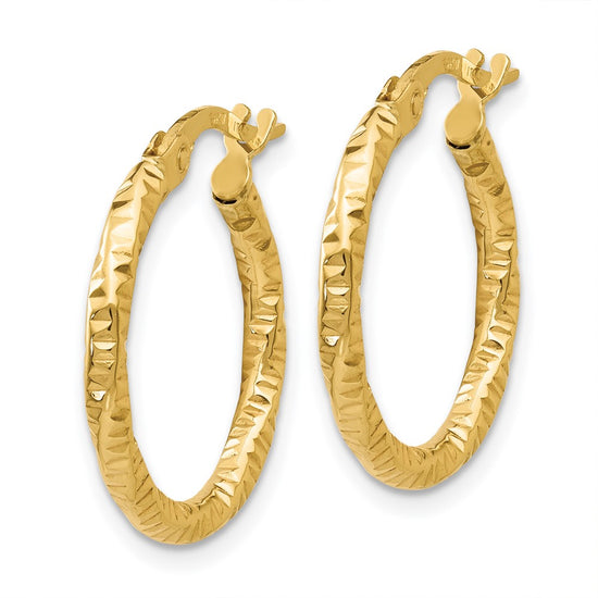 2mm Gold Twisted Diamond-cut Hoop Earrings