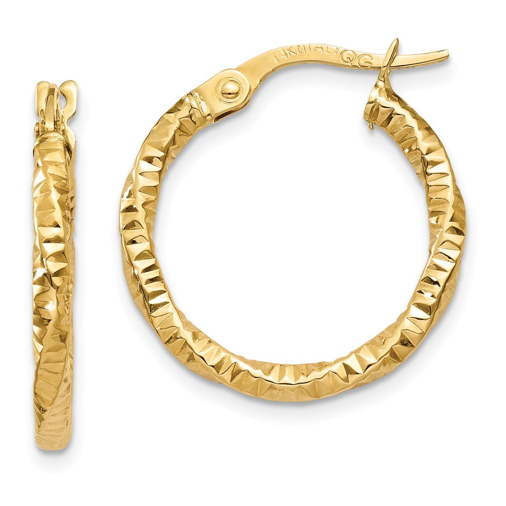 2mm Gold Twisted Diamond-cut Hoop Earrings