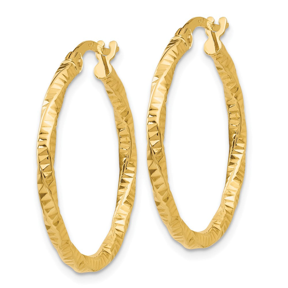 2mm Gold Twisted Diamond-cut Hoop Earrings