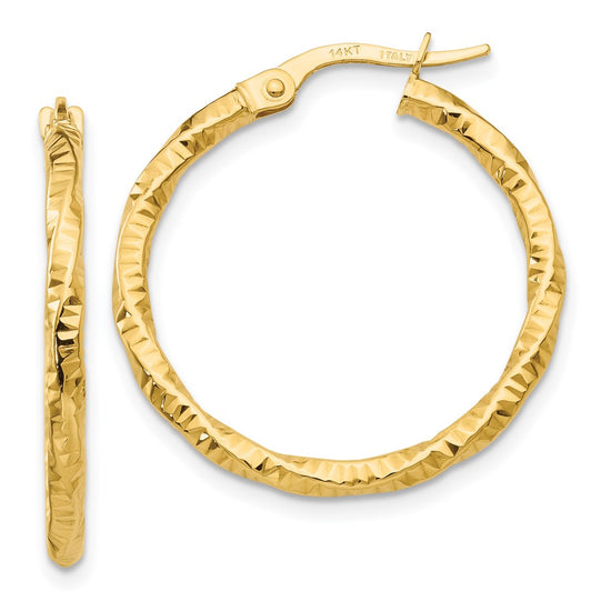 2mm Gold Twisted Diamond-cut Hoop Earrings