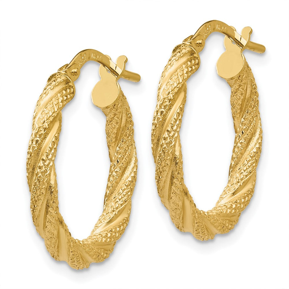 3mm Gold Textured Twisted Hoop Earrings