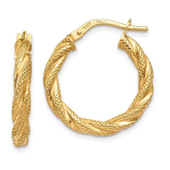 3mm Gold Textured Twisted Hoop Earrings