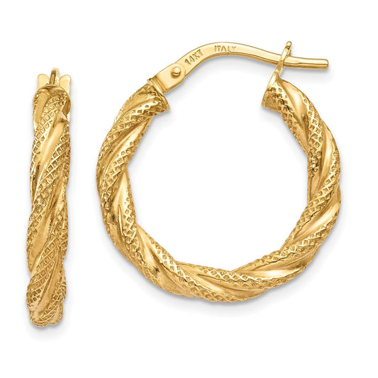3mm Gold Textured Twisted Hoop Earrings