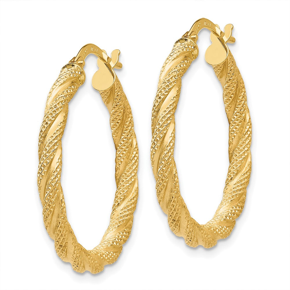 3mm Gold Textured Twisted Hoop Earrings
