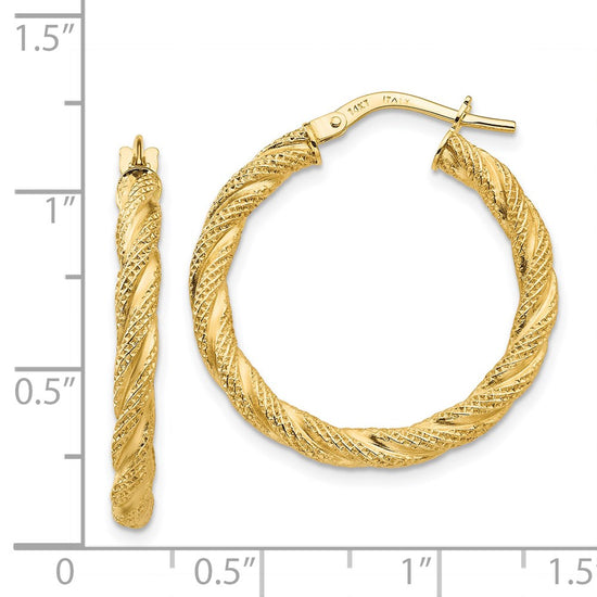 3mm Gold Textured Twisted Hoop Earrings