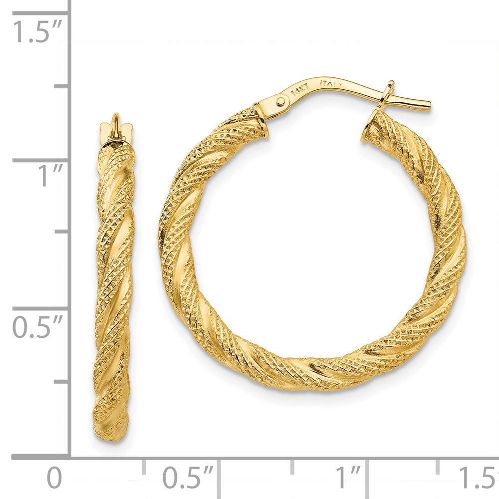 3mm Gold Textured Twisted Hoop Earrings