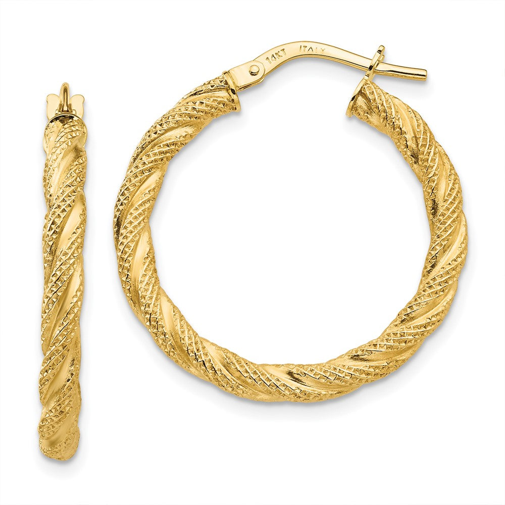 3mm Gold Textured Twisted Hoop Earrings