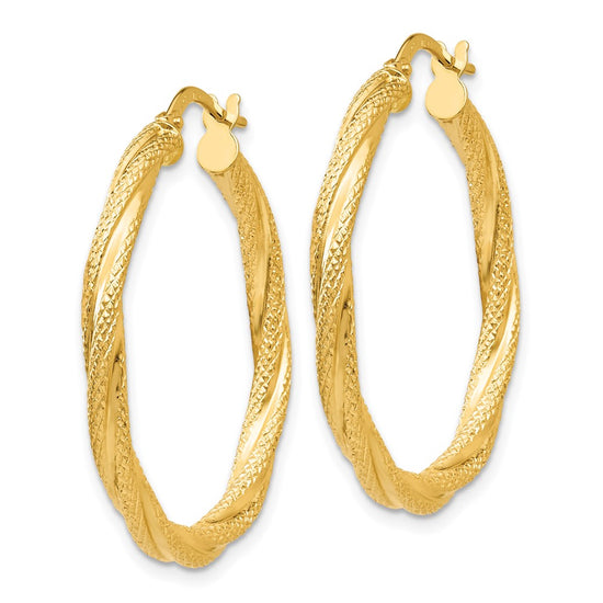 3mm Gold Textured Twisted Hoop Earrings