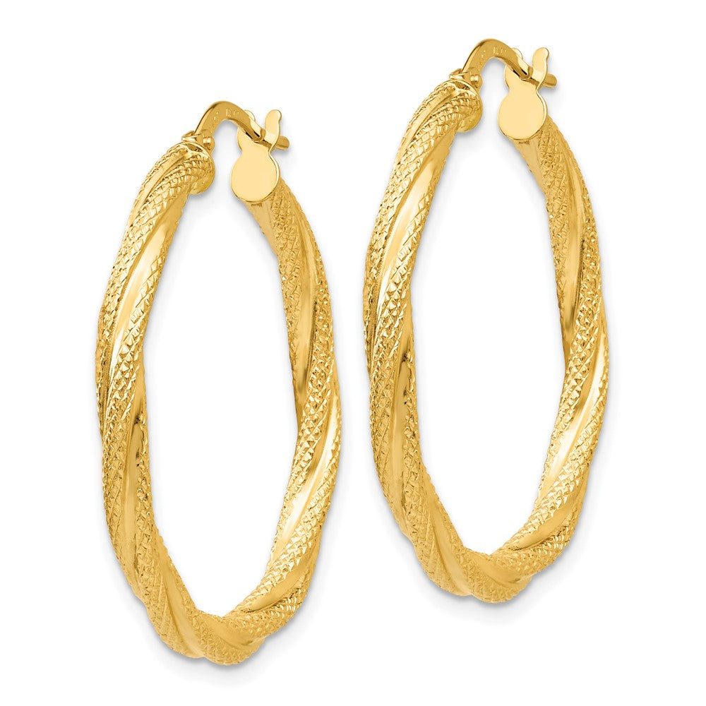 3mm Gold Textured Twisted Hoop Earrings