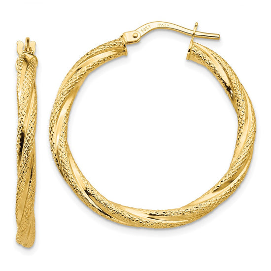 3mm Gold Textured Twisted Hoop Earrings