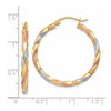 14k White & Rose Rhodium Satin Twisted Hoop Earrings