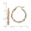 14ky White & Rose Rhodium Satin Twisted Hoop Earrings