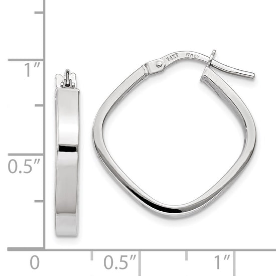 14K White Gold 3x27mm Flat Edge Square Tube Hoop Earrings