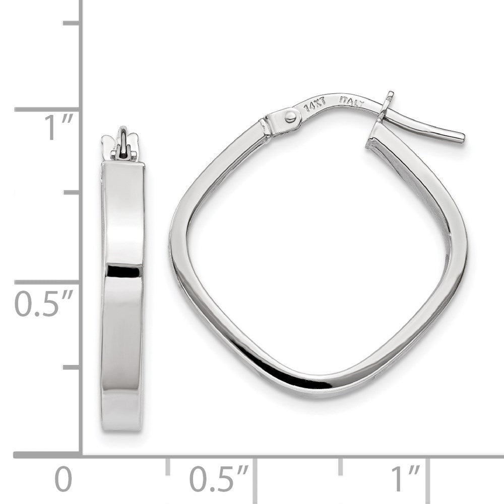 14K White Gold 3x27mm Flat Edge Square Tube Hoop Earrings