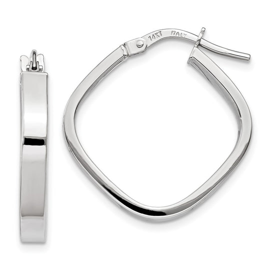14K White Gold 3x27mm Flat Edge Square Tube Hoop Earrings
