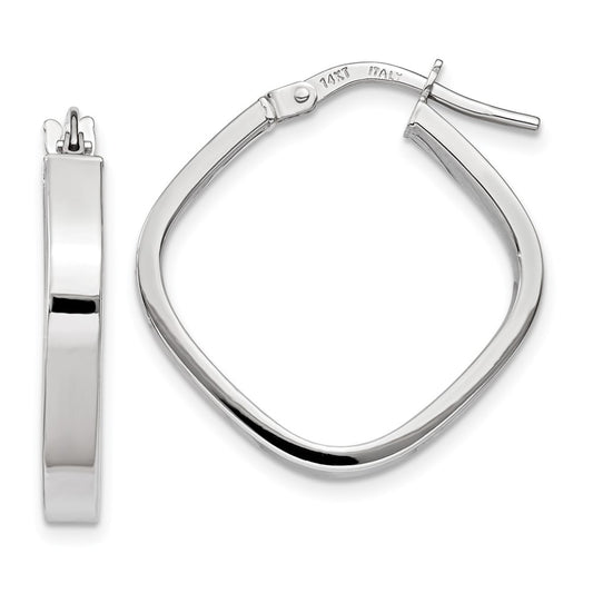 14K White Gold 3x27mm Flat Edge Square Tube Hoop Earrings