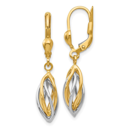 14K Two-Tone Polished Twisted Oval Dangle Leverback Earrings