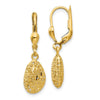 14K Polished Diamond-cut Satin Puffed Oval Dangle Leverback Earrings