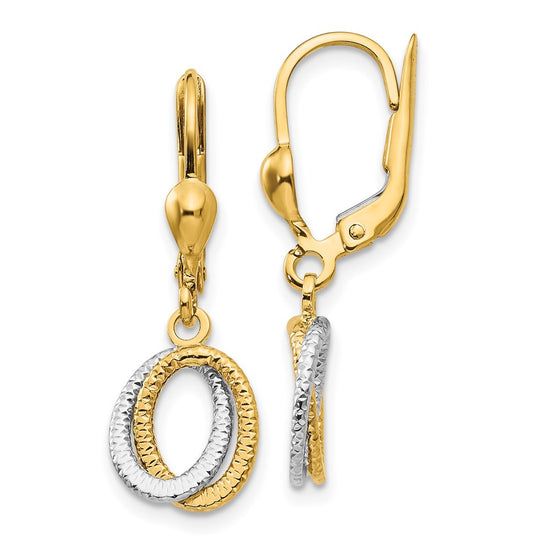 14K Two-Tone Textured and Polished Ovals Dangle Leverback Earrings