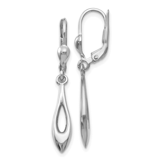 14K White Gold Polished Open Teardrop Dangle Leverback Earrings