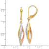 14K Two-tone with White Rhodium Diamond-cut Twist Dangle Leverback Earrings