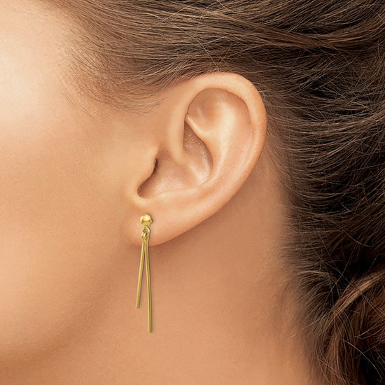 14k Polished Two Bars Dangle Post Earrings