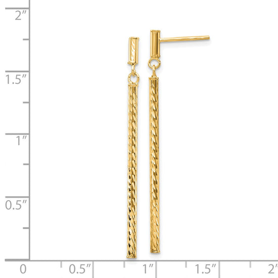 14k Polished and Diamond-cut Bar Dangle Post Earrings