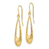 14k Polished and Textured Teardrop Dangle French Hook Earrings