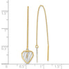 14k and White Rhodium Polished/Satin/Diamond-cut Heart Threader Earrings