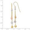 14k Tri-color Diamond-cut Triple Heart and Chain Dangle French Hook Earrings