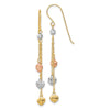 14k Tri-color Diamond-cut Triple Heart and Chain Dangle French Hook Earrings