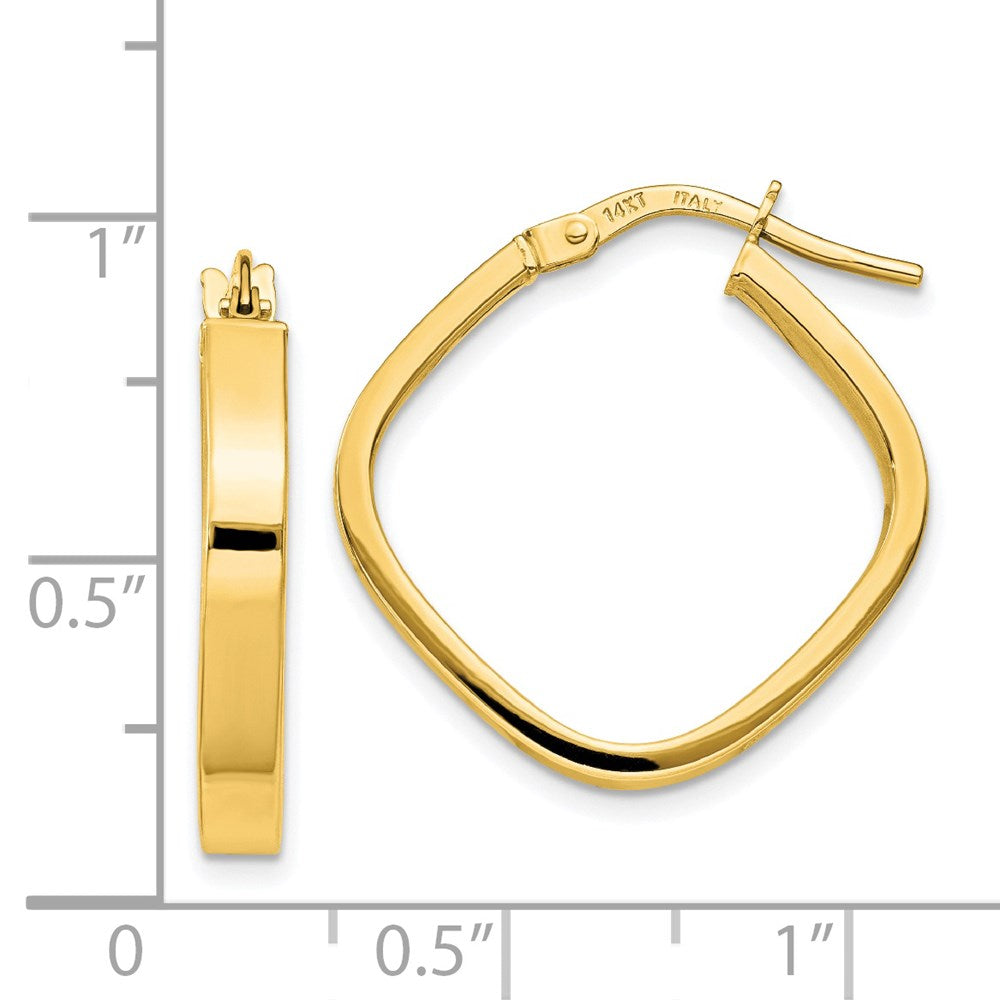 14K 3x27mm Flat Edge Square Tube Hoop Earrings