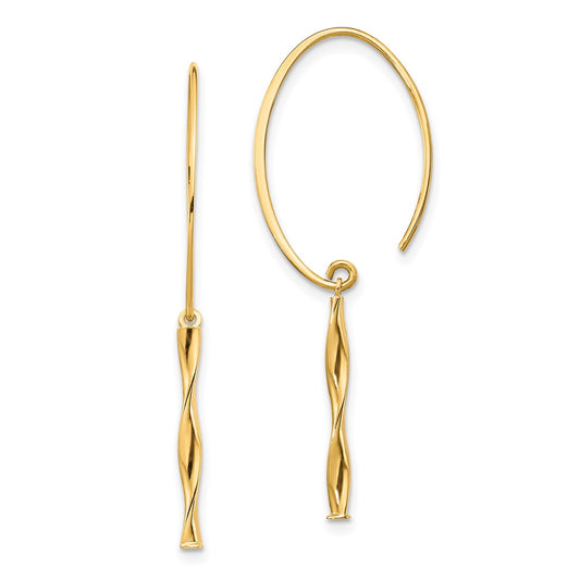 14K Twisted Bar Dangle Wire Earrings