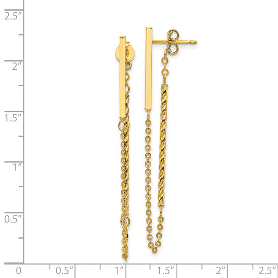 14k Polished and Twisted Bars with Chain Front and Back Post Earrings