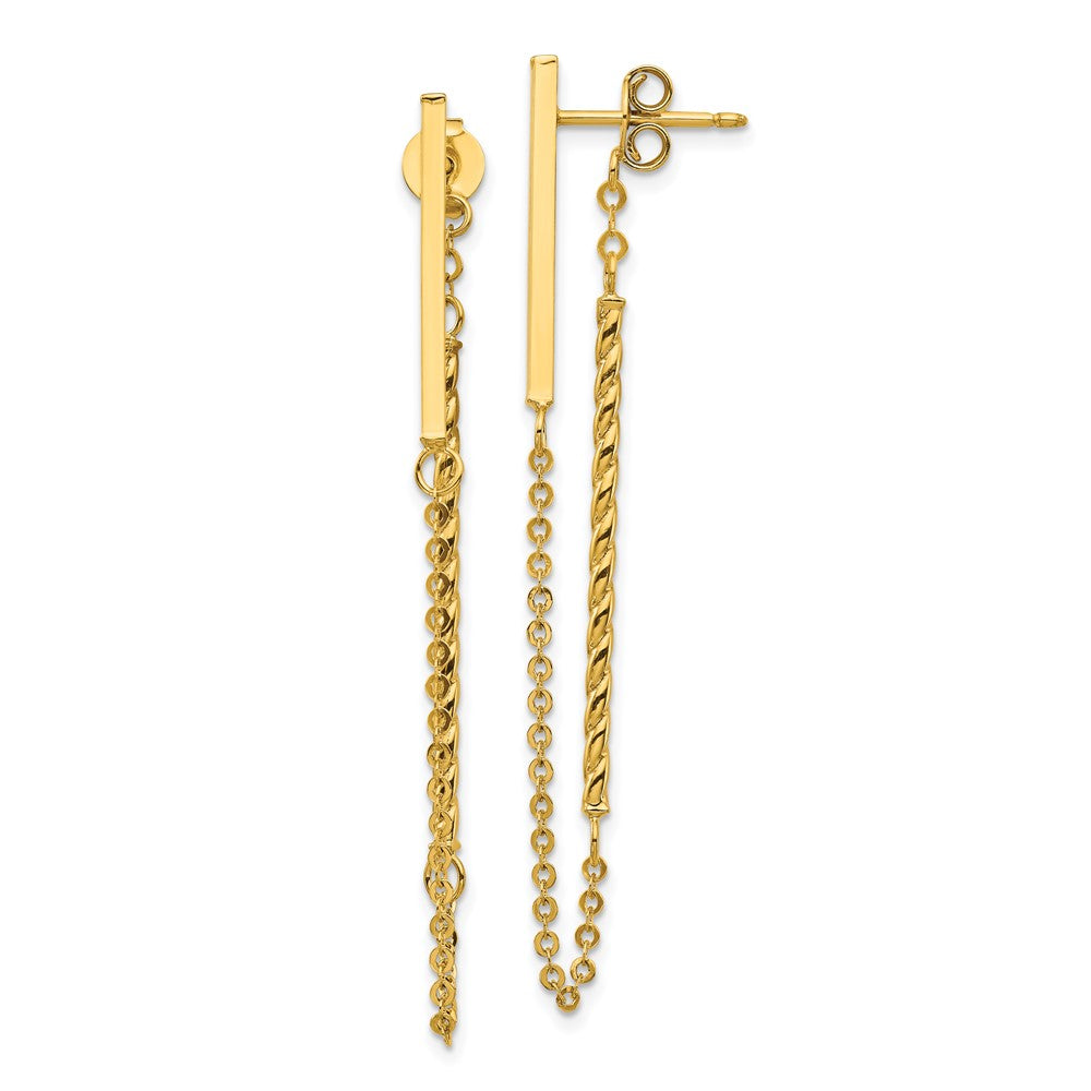 14k Polished and Twisted Bars with Chain Front and Back Post Earrings