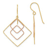 14k Two-tone Diamond-cut Graduated Square Drop French Hook Earrings
