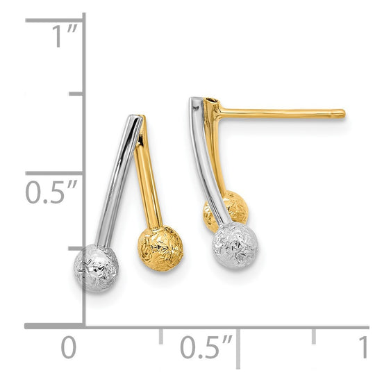 14k Two-tone Polished and Textured Post Earrings