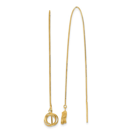 14k Polished Diamond-cut Box Chain Love Knot Threader Earrings