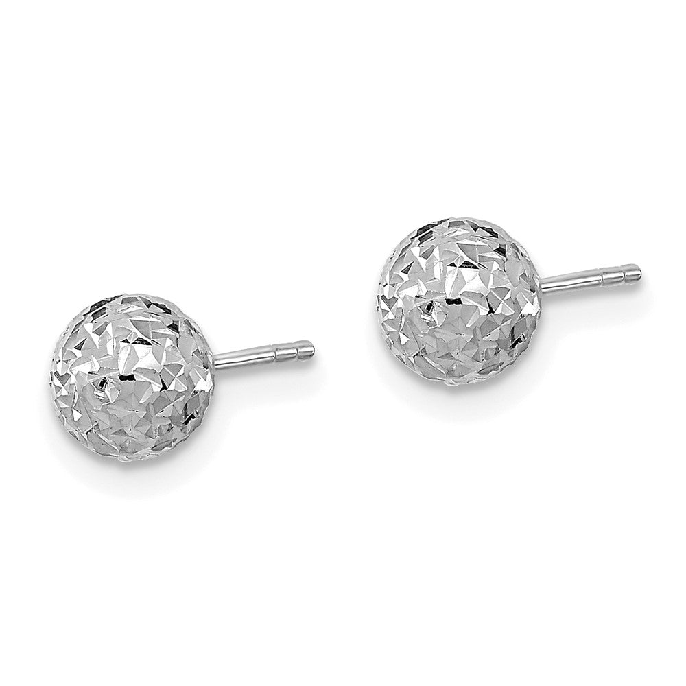 14k White Gold 6mm Diamond-cut Puffed Ball Post Earrings