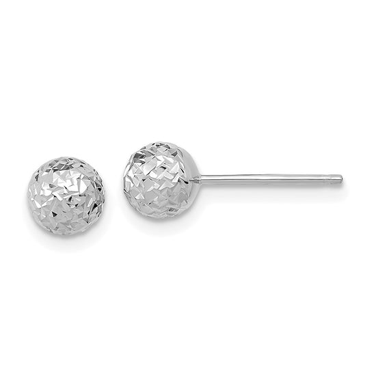 14k White Gold 6mm Diamond-cut Puffed Ball Post Earrings