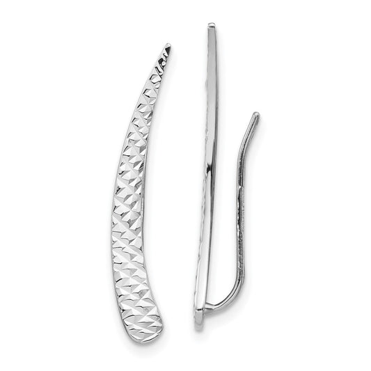 14k White Gold Polished Textured Pointed Ear Climber Earrings