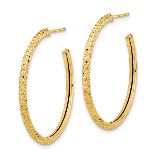 14k 2x25mm Polished Diamond-cut Round Hoop Post Earrings