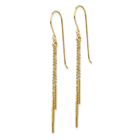 14k Polished Diamond-cut Chain and Bar Dangle French Hook Earrings