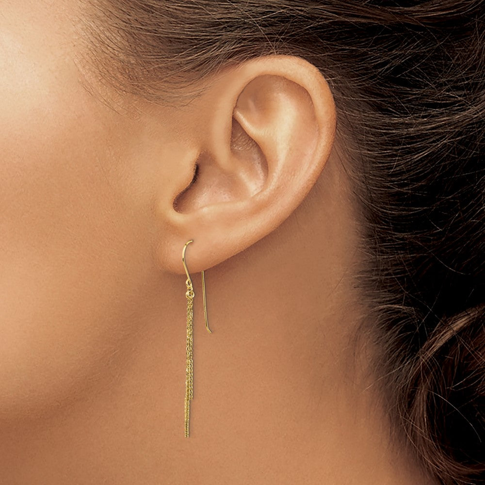 14k Polished Diamond-cut Chain and Bar Dangle French Hook Earrings