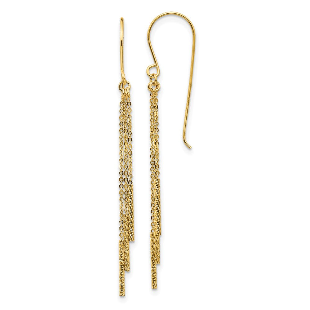 14k Polished Diamond-cut Chain and Bar Dangle French Hook Earrings